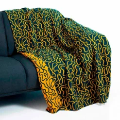 Tangle 4 plaid cotone 100% cotone colore giallo e blu cm 135 x 190
