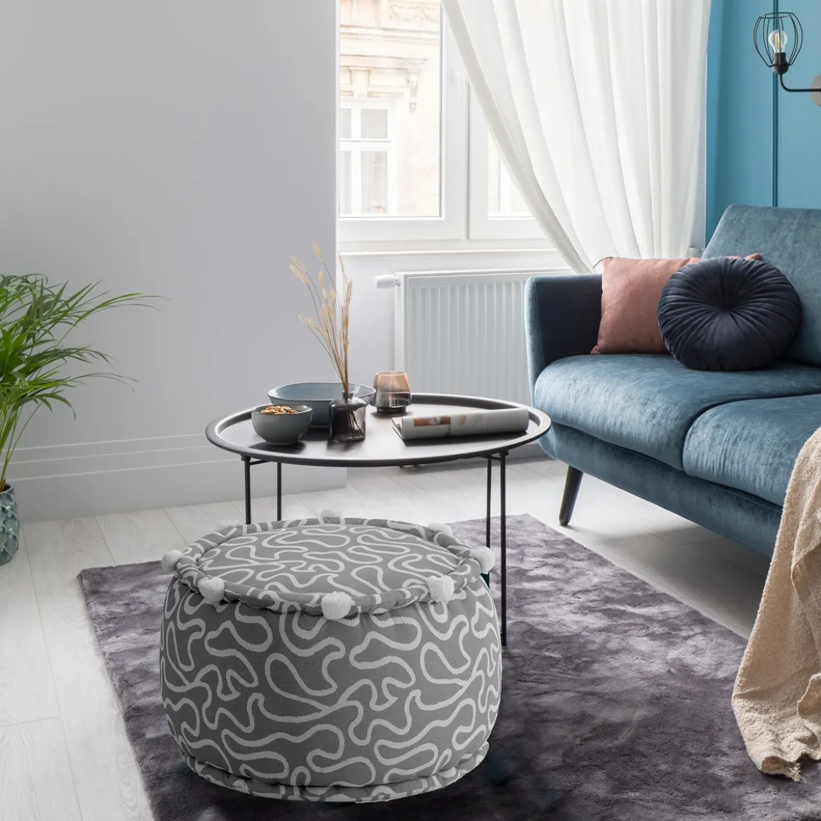 Tangle 1 pouf rotondo colore grigio cotone 100% d.45 x h.30 cm
