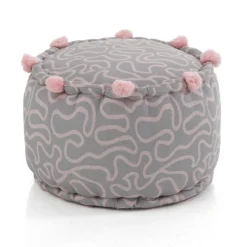 Tangle 2 pouf rotondo colore grigio e rosa cotone 100% d45 h30 cm