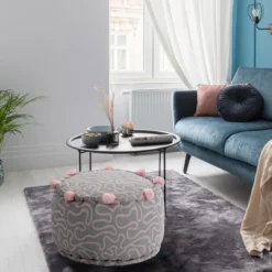 Tangle 2 pouf rotondo colore grigio e rosa cotone 100% d45 h30 cm