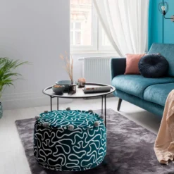 Tangle 3 pouf rotondo cotone 100% colore grigio e blu cm d45 h30