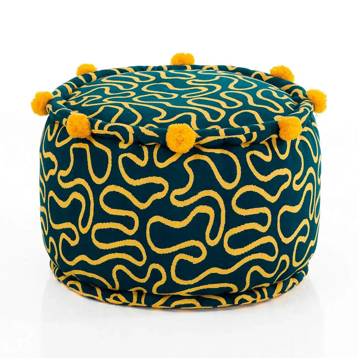 Tangle 4 pouf rotondo cotone 100% colore giallo e blu cm d45 h30