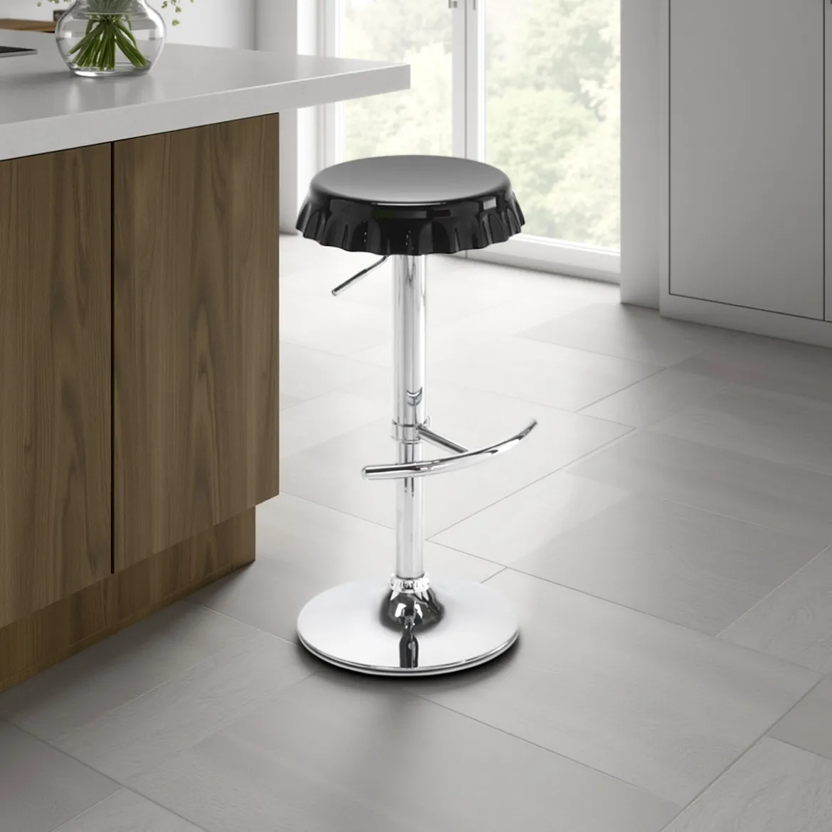 Tappo black sgabello regolabile bar abs nero e metallo cromato 40x45xh60-80 cm