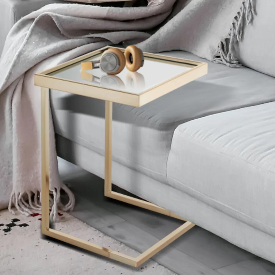 Tati gold tavolino comodino vetro a specchio acciaio verniciato oro rosa lucido rose gold h56 l40 p40