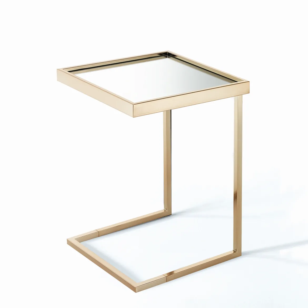 Tati gold tavolino comodino vetro a specchio acciaio verniciato oro rosa lucido rose gold h56 l40 p40