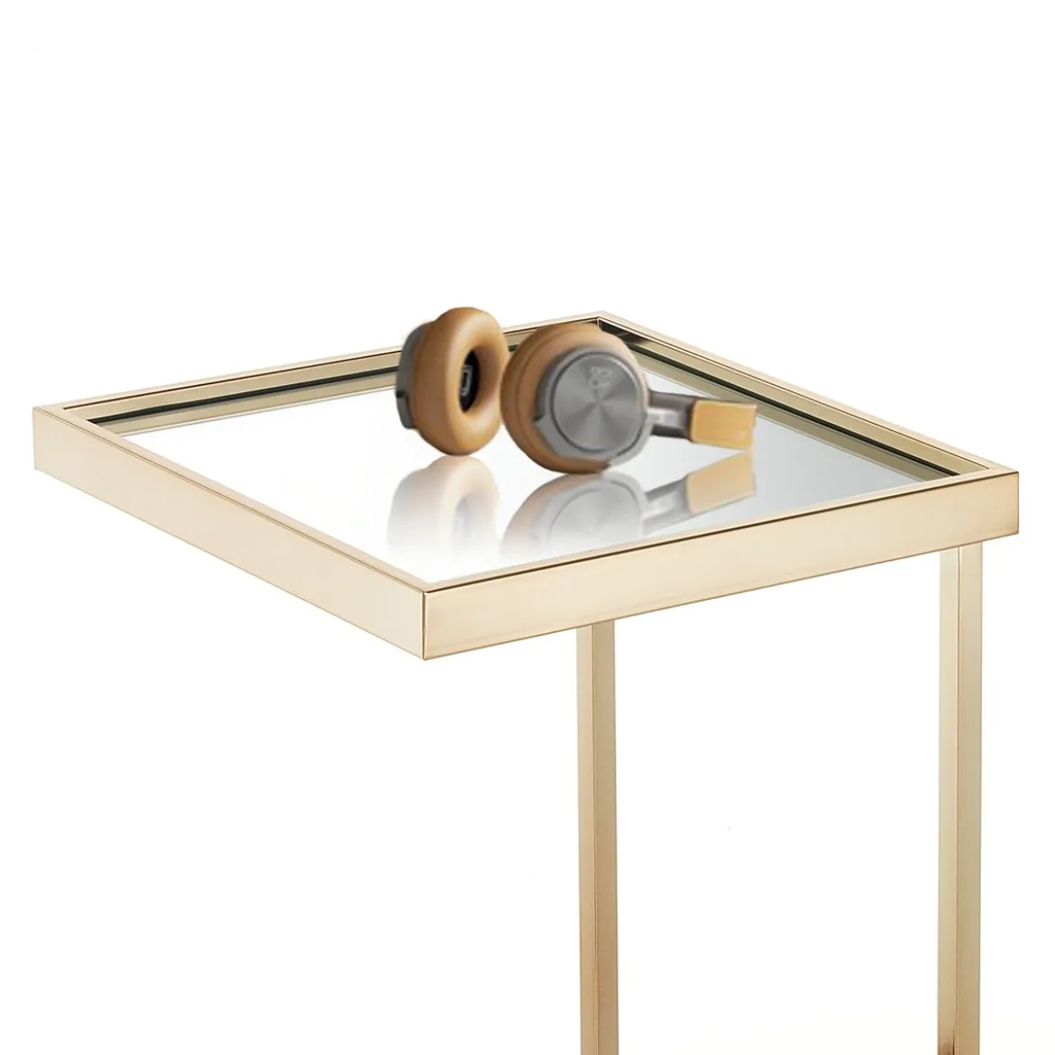 Tati gold tavolino comodino vetro a specchio acciaio verniciato oro rosa lucido rose gold h56 l40 p40