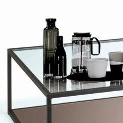 Tati tavolino piano in vetro trasparente in acciaio verniciato nero opaco 80x80 h35 cm