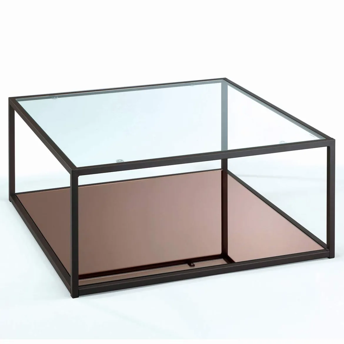 Tati tavolino piano in vetro trasparente in acciaio verniciato nero opaco 80x80 h35 cm