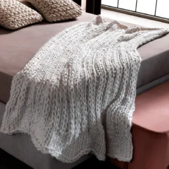 Tender coperta quadrata maglia grossa bianca 150x150 cm