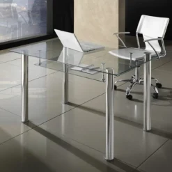 Tense Scrivania in Vetro trasparente e Metallo Cromato, 120 x 70 x h 75 cm