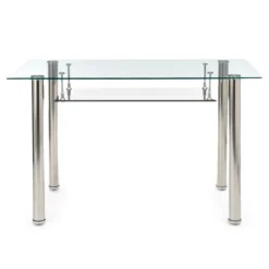Tense Scrivania in Vetro trasparente e Metallo Cromato, 120 x 70 x h 75 cm