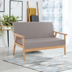 Teresa divano legno massello e tessuto grigio h71 l113 p66 cm