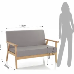 Teresa divano legno massello e tessuto grigio h71 l113 p66 cm