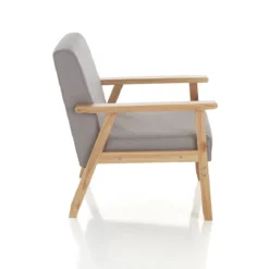 Teresa poltrona in legno massello e tessuto grigio h71 l64 p66 cm
