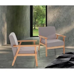 Teresa poltrona in legno massello e tessuto grigio h71 l64 p66 cm