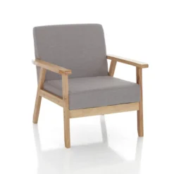 Teresa poltrona in legno massello e tessuto grigio h71 l64 p66 cm