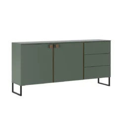 Thessa Green Smoke madia 2 ante 3 cassetti melaminico verde grigio noce piede metallo nero opaco h90 l184 p40