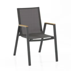 Thilia sedia con braccioli da interno e esterno in alluminio antracite opaco e tessuto grigio 56x68.5xh89 cm
