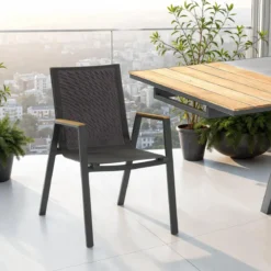 Thilia sedia con braccioli da interno e esterno in alluminio antracite opaco e tessuto grigio 56x68.5xh89 cm