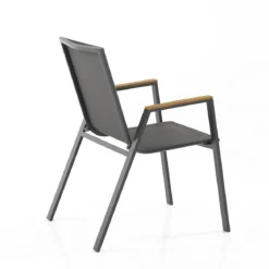Thilia sedia con braccioli da interno e esterno in alluminio antracite opaco e tessuto grigio 56x68.5xh89 cm