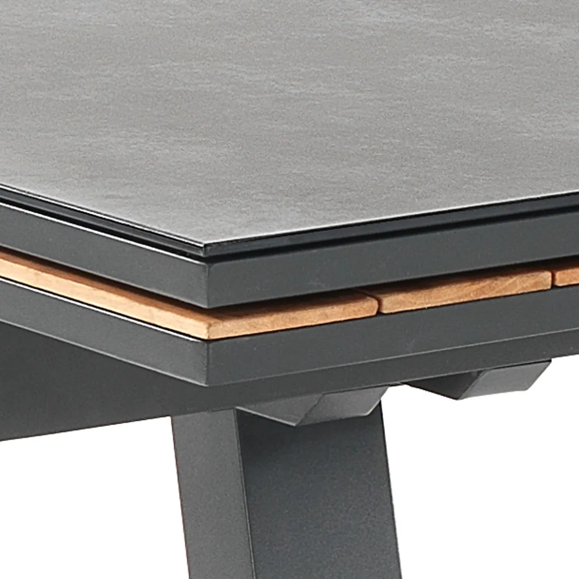 Thilia tavolo allungabile in alluminio antracite opaco piano in vetro colore antracite 200-290x100xh76 cm