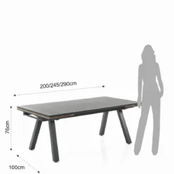 Thilia tavolo allungabile in alluminio antracite opaco piano in vetro colore antracite 200-290x100xh76 cm