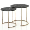 Thin-r black marble set 2 tavolini acciaio verniciato oro rosa lucido piano mdf finitura marmo nero h495 d50