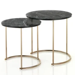 Thin-r black marble set 2 tavolini acciaio verniciato oro rosa lucido piano mdf finitura marmo nero h495 d50