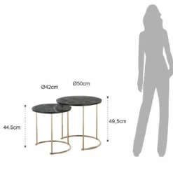 Thin-r black marble set 2 tavolini acciaio verniciato oro rosa lucido piano mdf finitura marmo nero h495 d50