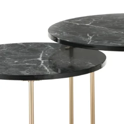 Thin-r black marble set 2 tavolini acciaio verniciato oro rosa lucido piano mdf finitura marmo nero h495 d50