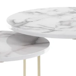 Thin-r white marble set 2 tavolini rotondi in acciaio oro lucido e mdf finitura marmo bianco lucido