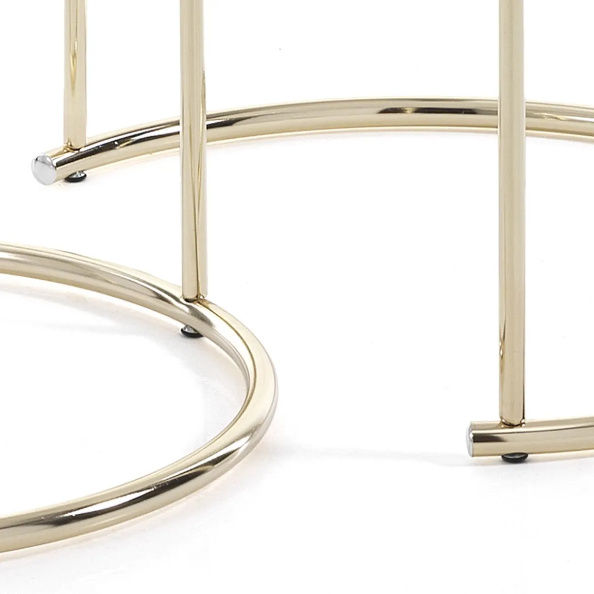 Thin-r white marble set 2 tavolini rotondi in acciaio oro lucido e mdf finitura marmo bianco lucido