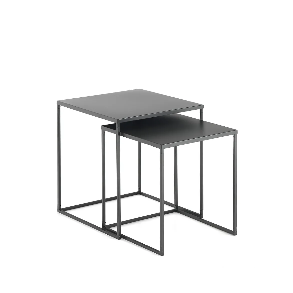 Thin set 2 tavolini in acciaio verniciato antracite opaco 40x40 35x35 cm