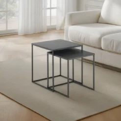 Thin set 2 tavolini in acciaio verniciato antracite opaco 40x40 35x35 cm