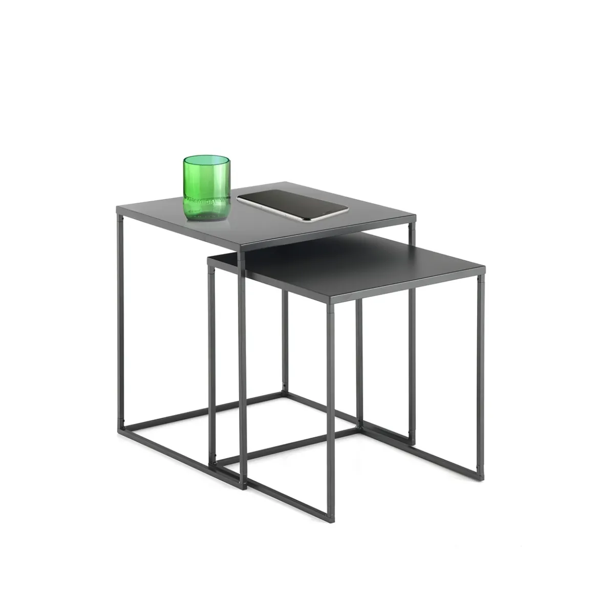 Thin set 2 tavolini in acciaio verniciato antracite opaco 40x40 35x35 cm