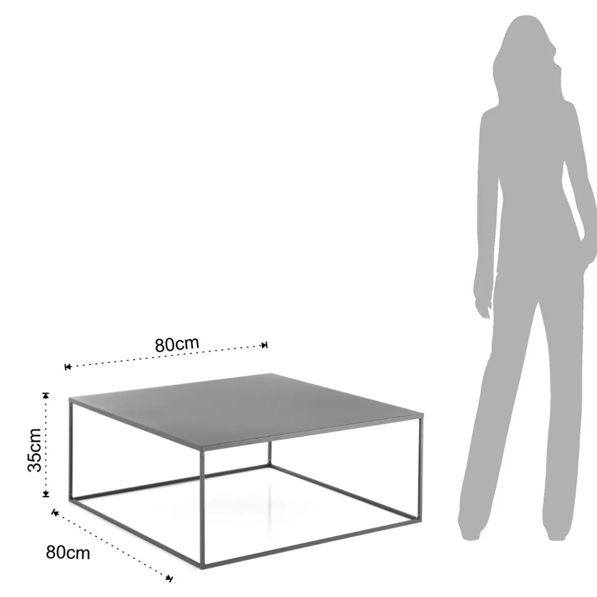 Thin tavolino in acciaio verniciato antracite opaco 80x80 h35x cm