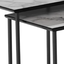 Thin white marble set 2 tavolini in acciaio grigio antracite opaco e mdf finitura marmo bianco lucido
