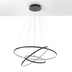 Three rings lampadario led in alluminio nero opaco con filo regolabile d80 h92 cm