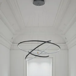 Three rings lampadario led in alluminio nero opaco con filo regolabile d80 h92 cm
