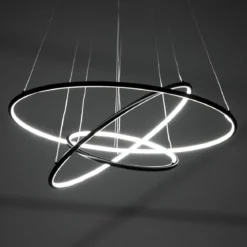 Three rings lampadario led in alluminio nero opaco con filo regolabile d80 h92 cm