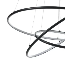Three rings lampadario led in alluminio nero opaco con filo regolabile d80 h92 cm