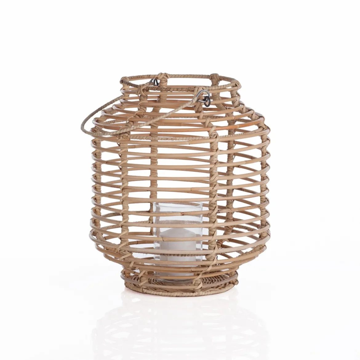 Timo large lanterna in rattan colore naturale e vetro d32xh42 cm