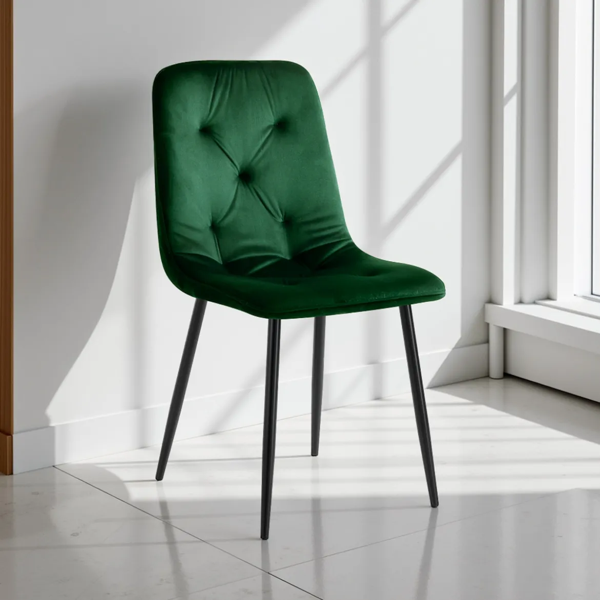 Tina green sedia in tessuto effetto velluto verde h88 l46 p56