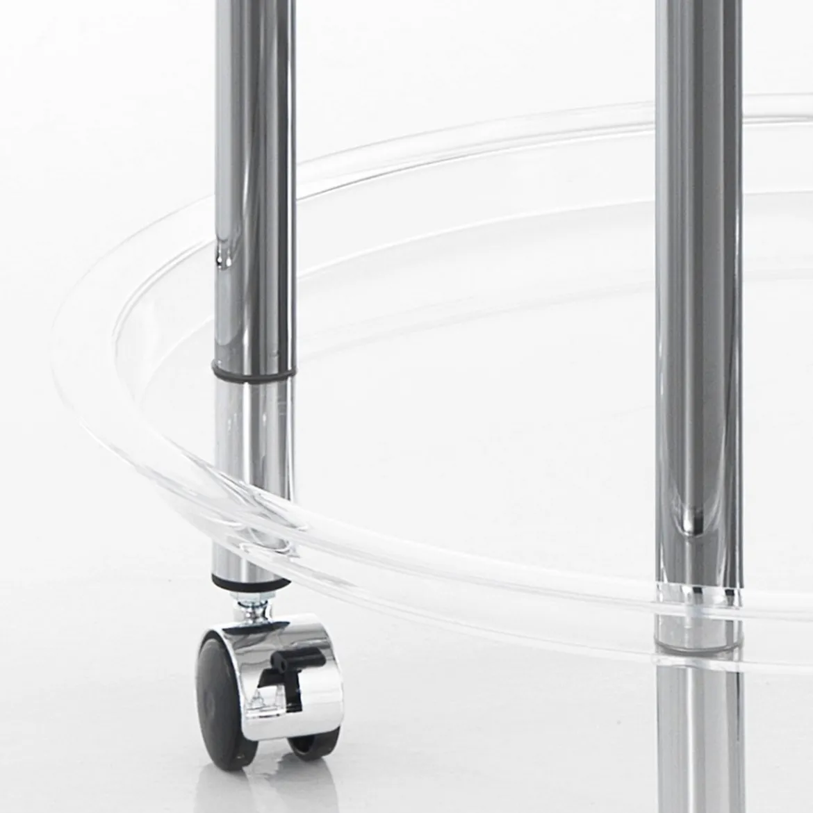 Tino round carrello con ruote in acrilico trasparente eacciaio cromato d50xh80 cm