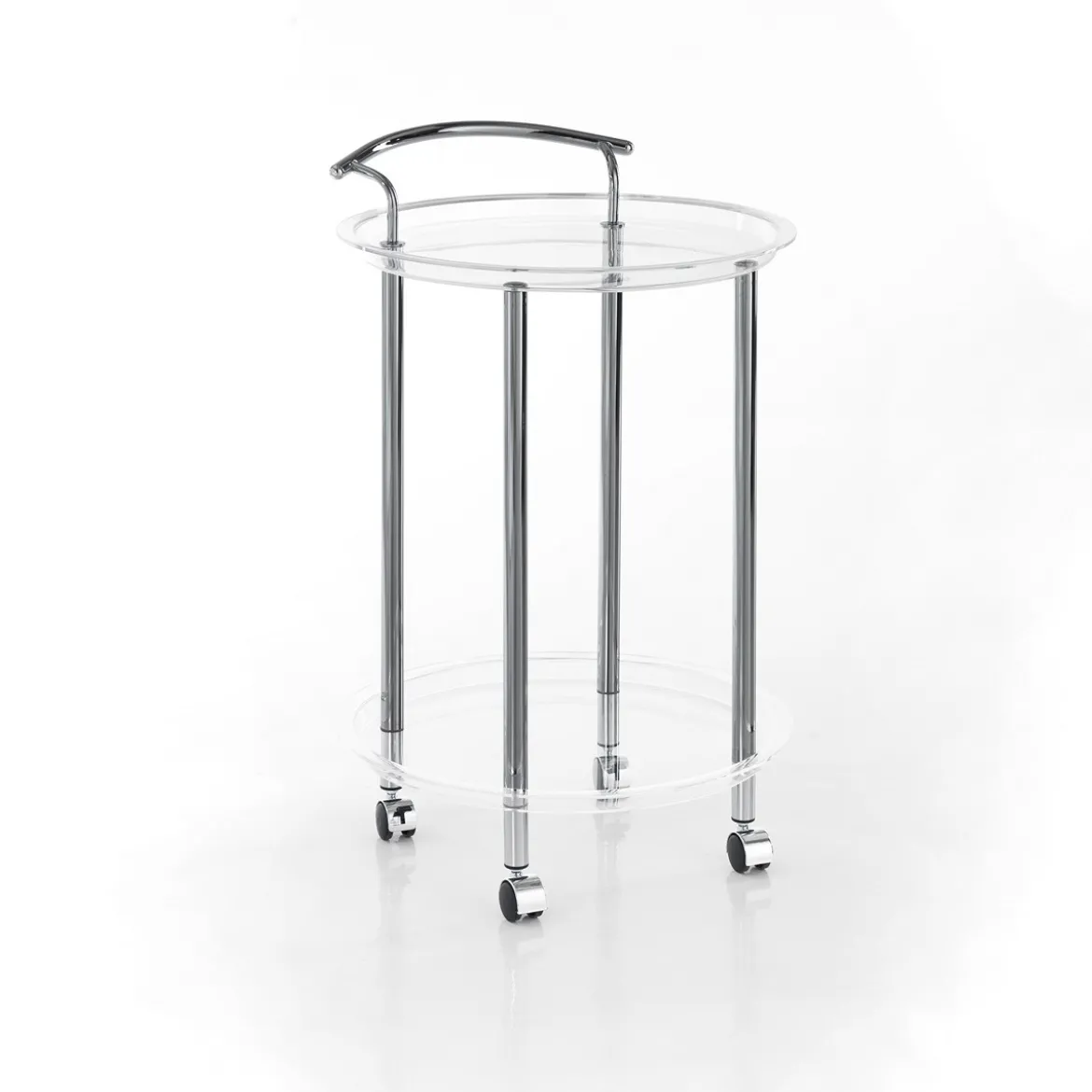 Tino round carrello con ruote in acrilico trasparente eacciaio cromato d50xh80 cm