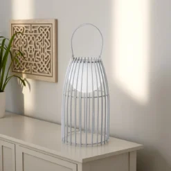Titti big lampada da tavolo / sospensione in acciaio e resina bianco opaco con luce led d21xh50 cm
