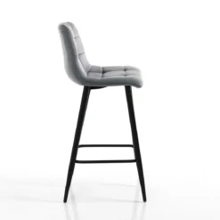 Toffee grey home sgabello rivestito tessuto effetto velluto grigio struttura metallo nero cm h91 l44 p50 seduta h65