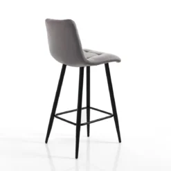 Toffee grey home sgabello rivestito tessuto effetto velluto grigio struttura metallo nero cm h91 l44 p50 seduta h65