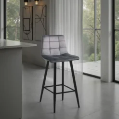 Toffee grey home sgabello rivestito tessuto effetto velluto grigio struttura metallo nero cm h91 l44 p50 seduta h65