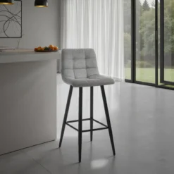 Toffee light grey home sgabello tessuto grigio chiaro struttura metallo nero cm h91 l44 p50 seduta h65